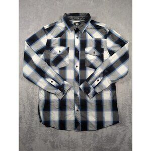 Rock & Republic Button Front Shirt Mens Size Large Blue Plaid Western Rodeo